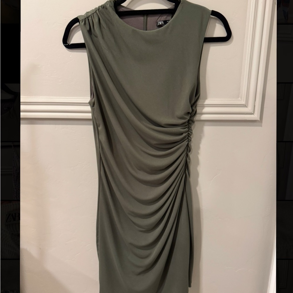 Zara Olive Green Draped Dress